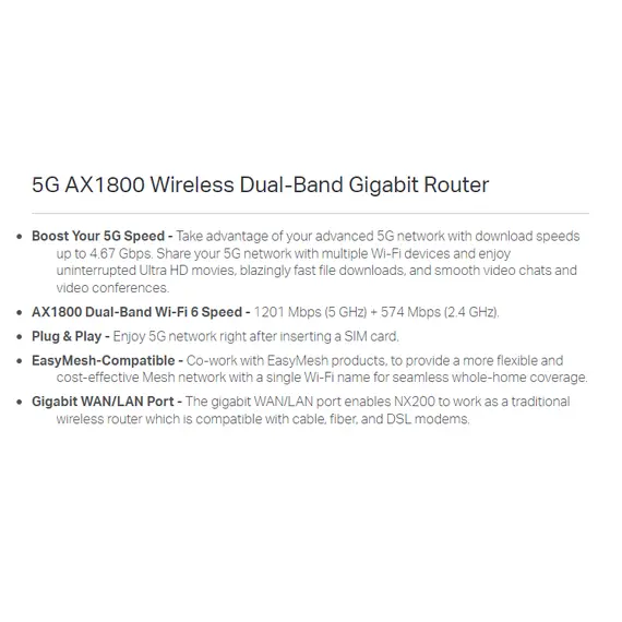 ​TP-Link Router ​5G AX1800 Wireless Dual-Band Gigabit (ARCHER NX200)