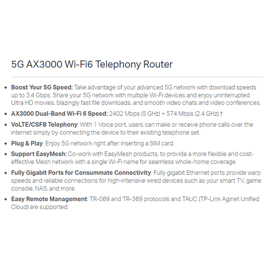 TP-Link Router 5G AX3000 Wi-Fi 6 Telephony (NX510v) TP-Link Router 5G AX3000 Wi-Fi 6 Telephony (NX510v)
