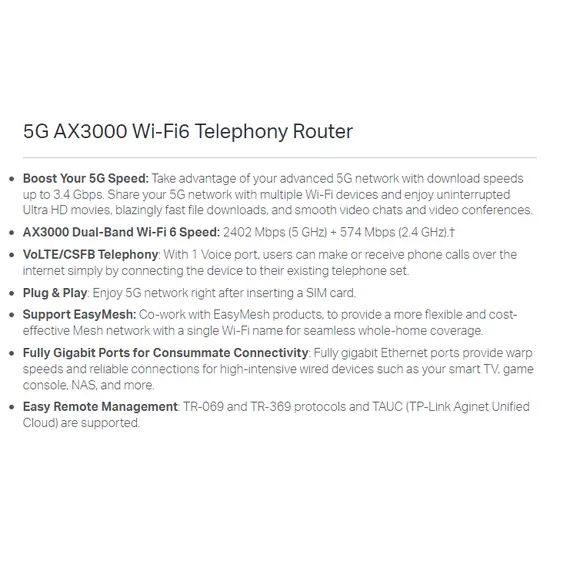 ​TP-Link Router 5G AX3000 Wi-Fi 6 Telephony (NX510v)