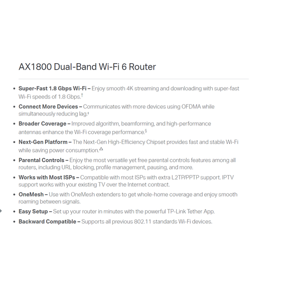 TP-Link Router AX1800 Dual Band Wi-Fi 6 (ARCHER AX23) TP-Link Router AX1800 Dual Band Wi-Fi 6 (ARCHER AX23)