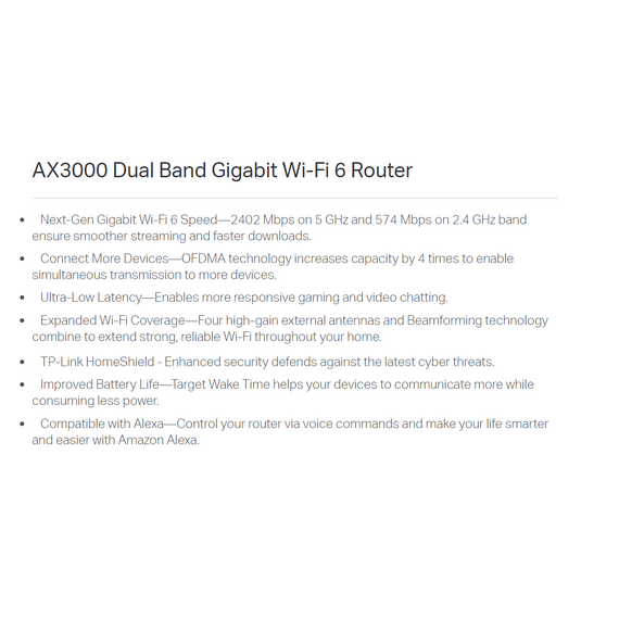 TP-Link Router AX3000 Gigabit Wi-Fi 6 (ARCHER AX55)