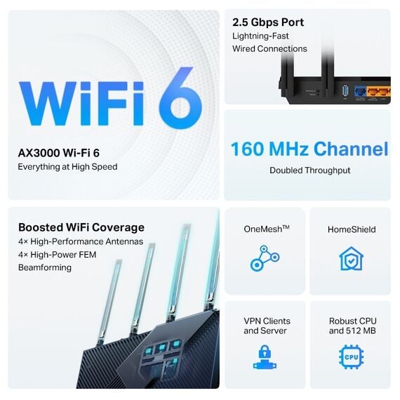 TP-Link Router AX3000 Multi-Gigabit Wi-Fi 6  (ARCHER AX55 Pro) TP-Link Router AX3000 Multi-Gigabit Wi-Fi 6  (ARCHER AX55 Pro)
