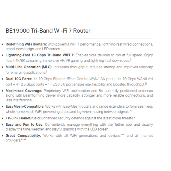 ​TP-Link Router BE19000 Tri-Band Wi-Fi 7 (ARCHER BE800)