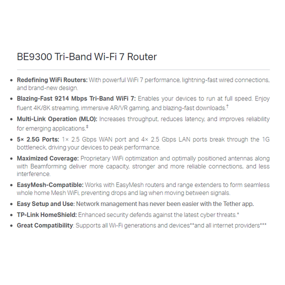 ​ TP-Link Router BE9300 Tri-Band Wi-Fi 7 (Archer BE550)