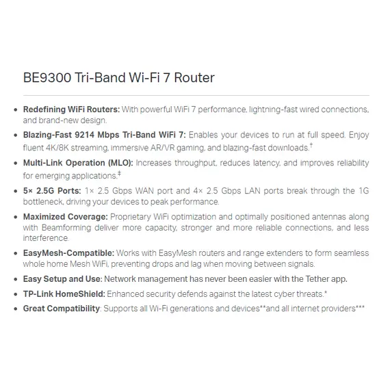 ​ TP-Link Router BE9300 Tri-Band Wi-Fi 7 (Archer BE550)