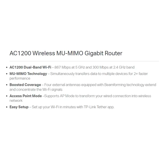 TP-Link Wireless AC1200 MU-MIMO Gigabit Router (ARCHER C6)