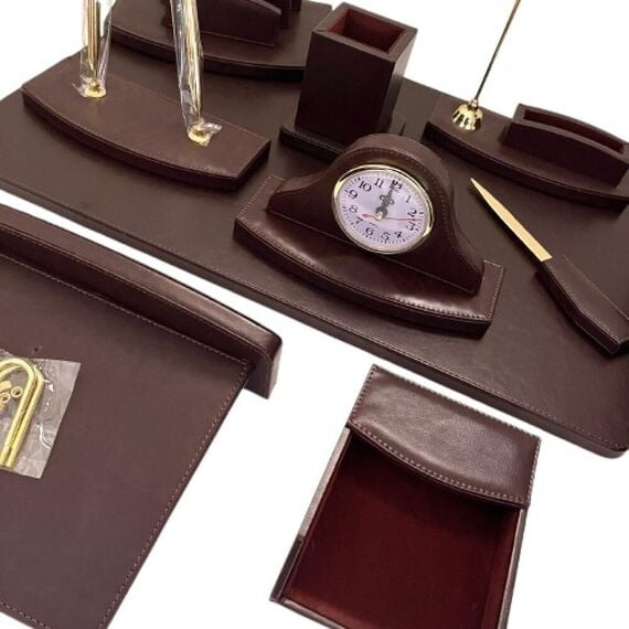 Office Set Dark Brown Luxury Leather 10 PCs KING STYLE