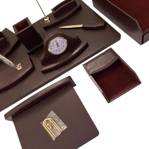 Office Set Dark Brown Luxury Leather 10 PCs KING STYLE