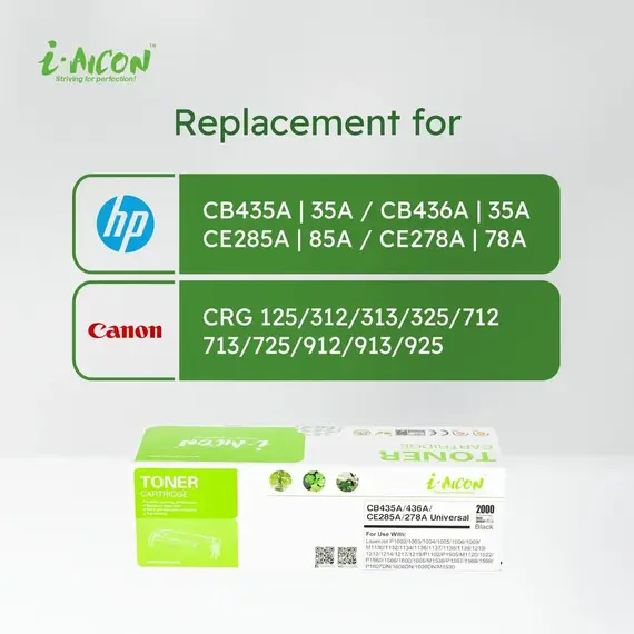 ​i-Aicon Compatible Laser Toner Black (HP CB435A|35A / CB436A|35A /CE285A|85A / CE278A|78A / Canon 125/312/313/325/712/713/725/912/913/925)