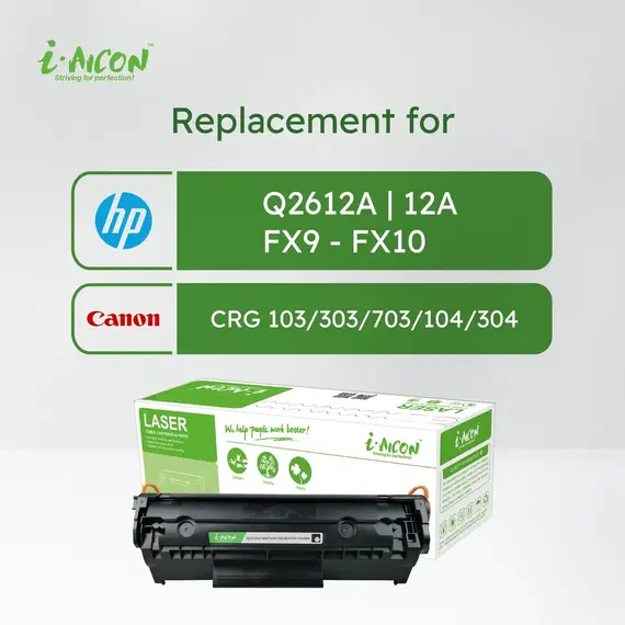 ​i-Aicon Compatible Laser Toner Black (HP Q2612A|12A /FX9/FX10/ Canon 103/303/703/104/304)
