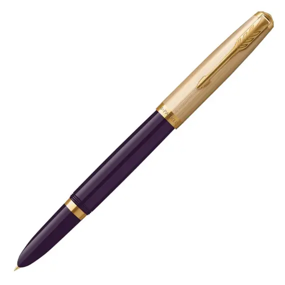 PARKER 51 Premium Medium 18K Gold Nib Fountain Pen Plum Gold Trim, 2 image
