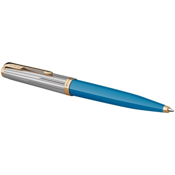 PARKER 51 Premium Medium Ballpoint Pen Turquoise Gold Trim Black Ink