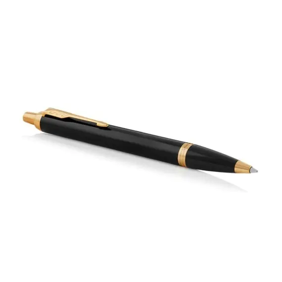 PARKER IM Medium Ballpoint Pen Black Lacquer Gold Trim Blue Ink, 2 image