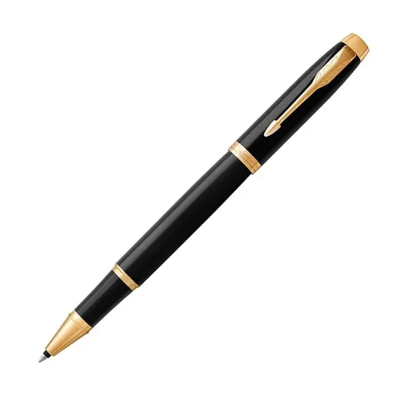 PARKER IM Medium Rollerball Pen Black Lacquer Gold Trim Blue Ink, 2 image