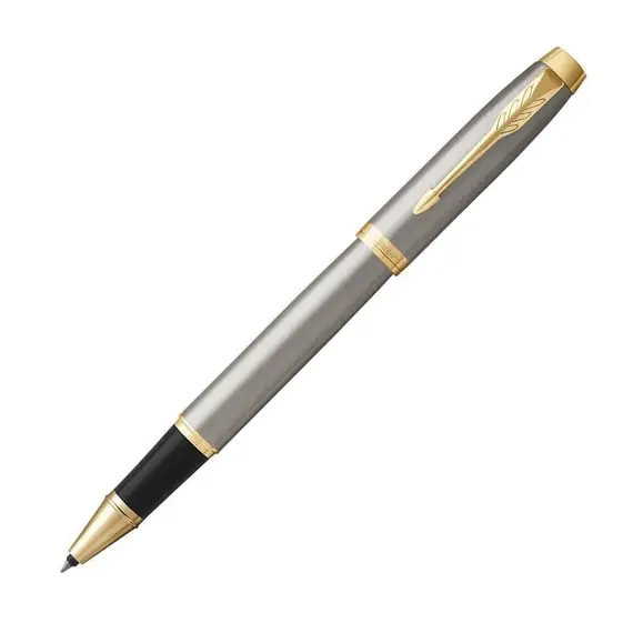 PARKER IM Medium Rollerball Pen Brushed Metal Gold Trim Blue Ink, 2 image