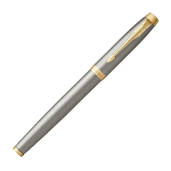 PARKER IM Medium Rollerball Pen Brushed Metal Gold Trim Blue Ink, 3 image