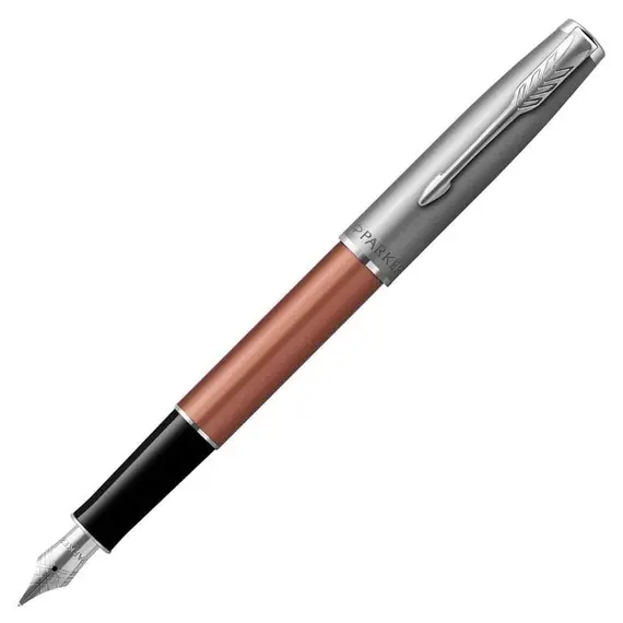 PARKER Sonnet Essential Medium Fountain Pen Metal and Orange Lacquer Palladium Trim, 2 image