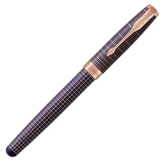 PARKER Sonnet Fine Rollerball Pen Chiselled Purple Matrix Rose Gold Trim Black Ink, 3 image
