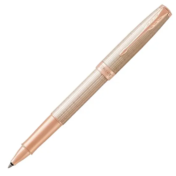 PARKER Sonnet Fine Rollerball Pen Chiselled Silver Rose Gold Trim Black Ink, 2 image