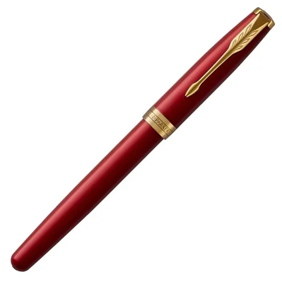 PARKER Sonnet Fine Rollerball Pen Red Lacquer Gold Trim Black Ink, 3 image