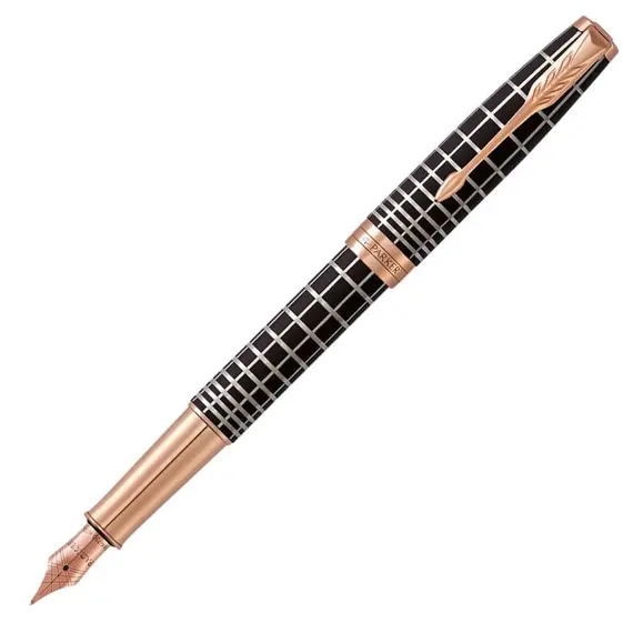 PARKER Sonnet Medium 18K Gold Nib Fountain Pen Brown Rubber Rose Gold Trim, 2 image