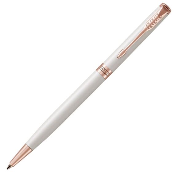 PARKER Sonnet Slim Medium Ballpoint Pen Pearl Lacquer Rose Gold Trim Black Ink