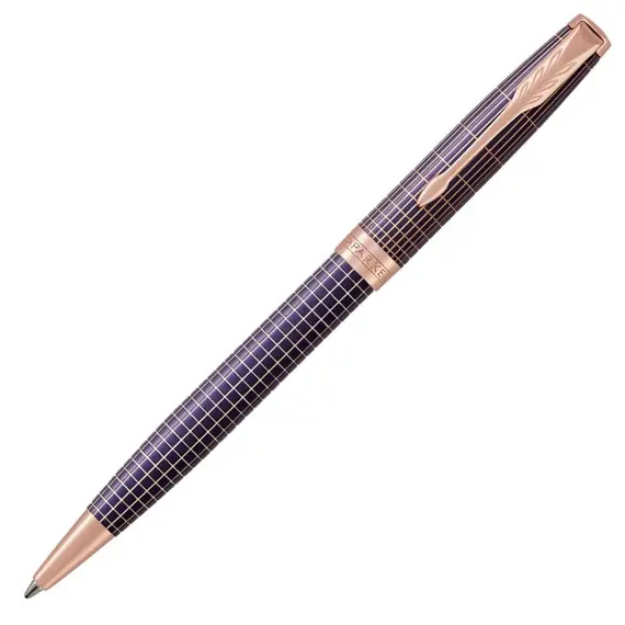 PARKER Sonnet Medium Ballpoint Pen Chiselled Purple Matrix Rose Gold Trim Black Ink, 2 image