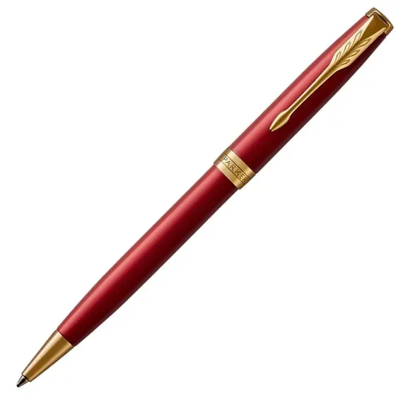 PARKER Sonnet Medium Ballpoint Pen Red Lacquer Gold Trim Black Ink, 2 image