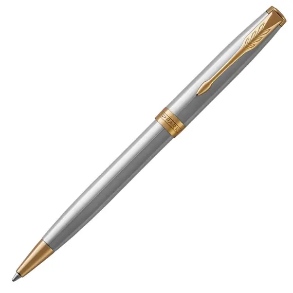 PARKER Sonnet Medium Ballpoint Pen Stainless Steel Gold Trim Black Ink, 2 image