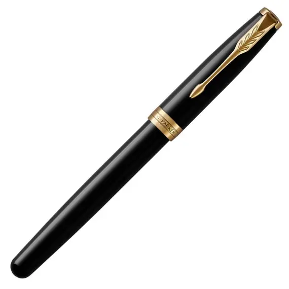PARKER Sonnet Medium Fountain Pen Black Lacquer Gold Trim, 3 image