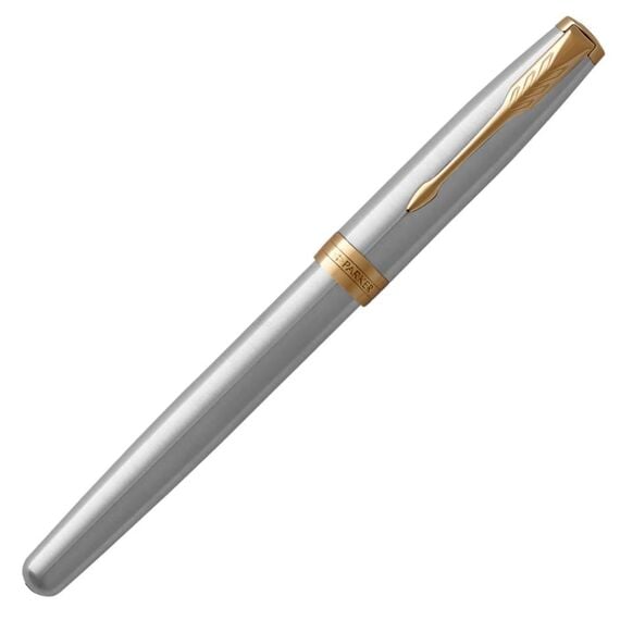 PARKER Sonnet Medium Fountain Pen Stainless Steel Gold Trim