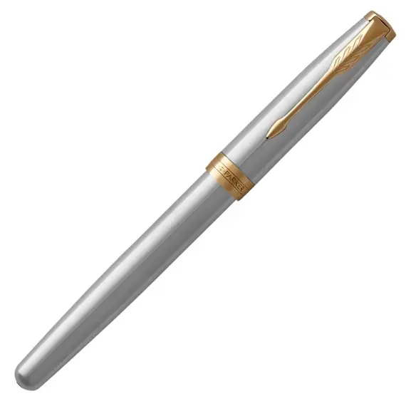 PARKER Sonnet Medium Fountain Pen Stainless Steel Gold Trim, 3 image