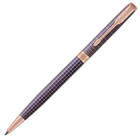 PARKER Sonnet Slim Medium Ballpoint Pen Chiselled Purple Matrix Rose Gold Trim Black Ink, 2 image