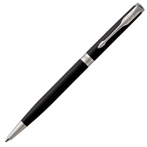 PARKER Sonnet Slim Medium Ballpoint Pen Matte Black Chrome Trim Black Ink, 2 image
