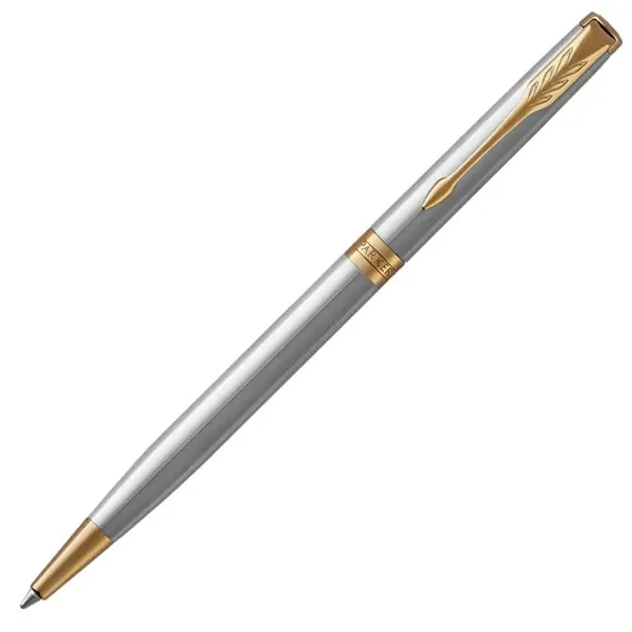 PARKER Sonnet Slim Medium Ballpoint Pen Stainless Steel Gold Trim Black Ink, 2 image