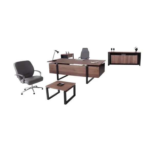 Office Set Lara  - Desk 220 cm - Brown & Black 4 Pieces (TLLL-DS018)