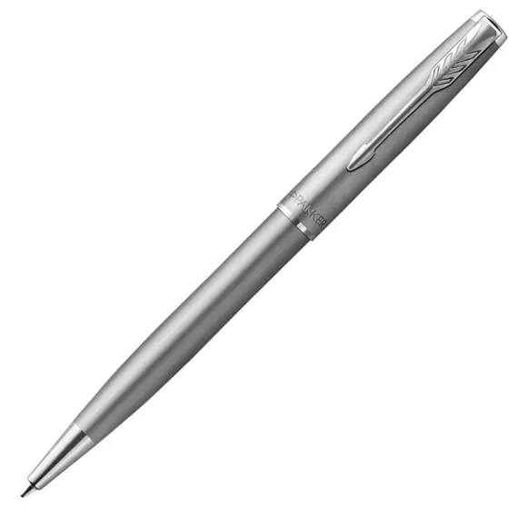 PARKER Sonnet Essential Medium Ballpoint Pen Sandblasted Stainless Steel Chrome Trim Black Ink