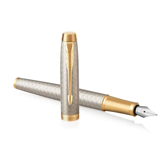 PARKER IM Premium Medium Fountain Pen Warm Grey Gold Trim