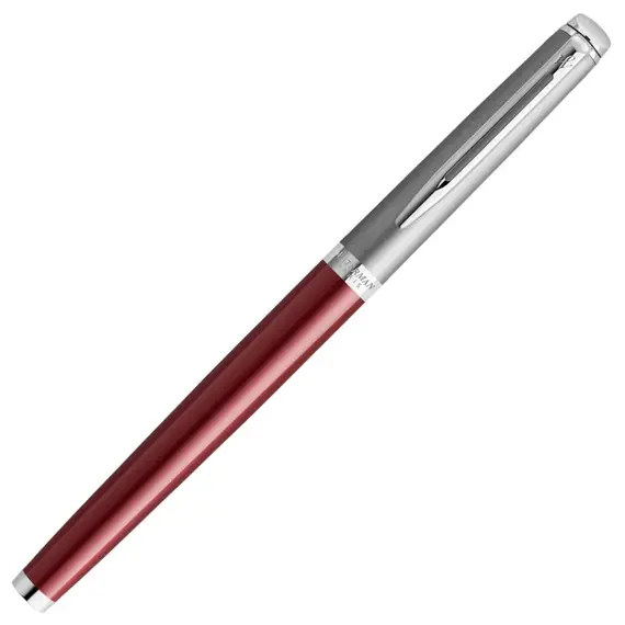 WATERMAN Hemisphere Essential Rollerball Pen Matte Stainless Steel and Red Barrel Chrome Trim