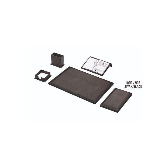 Desk Organizer, GULPAS, Desk Set Artificial Leather 902, 5 PCs, Leather, Black