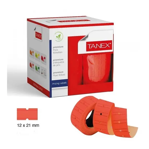 Pricing, TANEX, Price label Roll, 2 lines labeller, Red Neon, 12 Rolls/pack