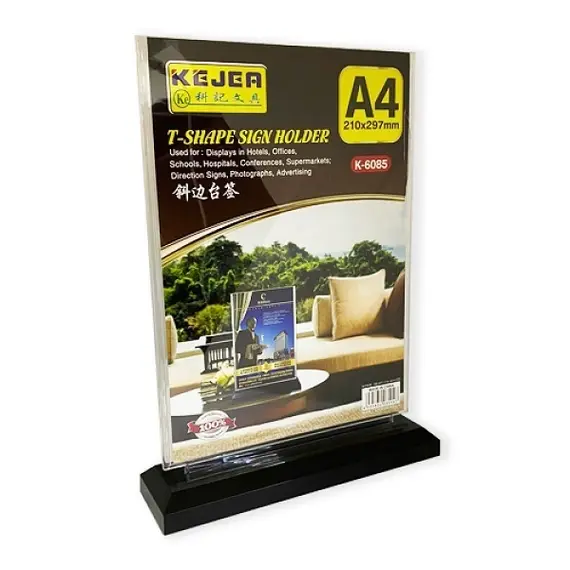 Desk Organizer, KEJEA, T Shape Sign Holder Stand K-6085, A4, Plastic, Clear