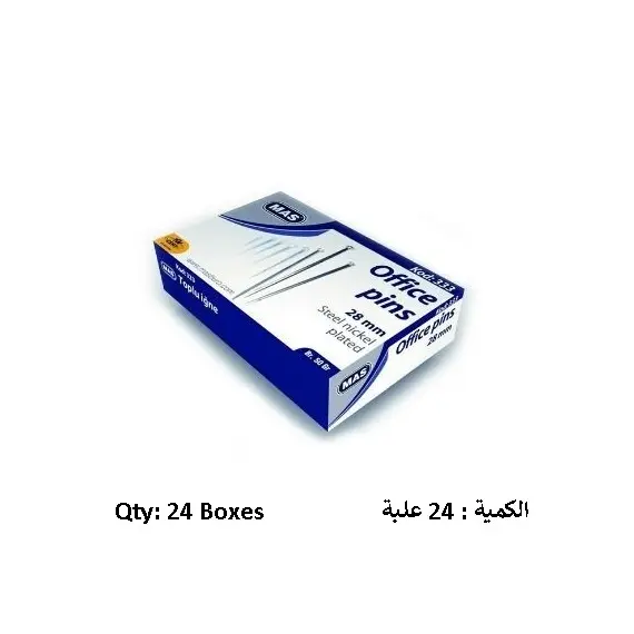 Clips, MAS, Office Pins, 28 mm, Steel Pins Plated, 24 Boxes