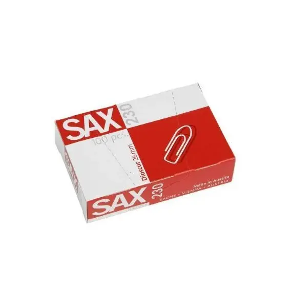 مشابك، ساكس مشبك ورق 230، 26 مم، مطلي نيكل، 100 حبة/ علبة