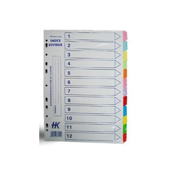 SIMBA A4 Color Index Divider - PVC Material, 12 Assorted Colors