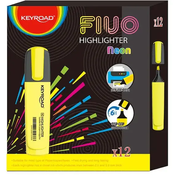 قلم تظليل، كيرود، راس مشطوف 1-5 مل، اصفر ,12 حبة/علبة