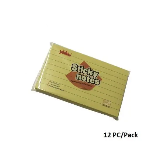 ورق ملاحظات، يادو، ورق لاصق للملاحظات مسطر، (75x 125 مم)، 100 ورقة/حبة، اصفر، 12 حبة/ علبة
