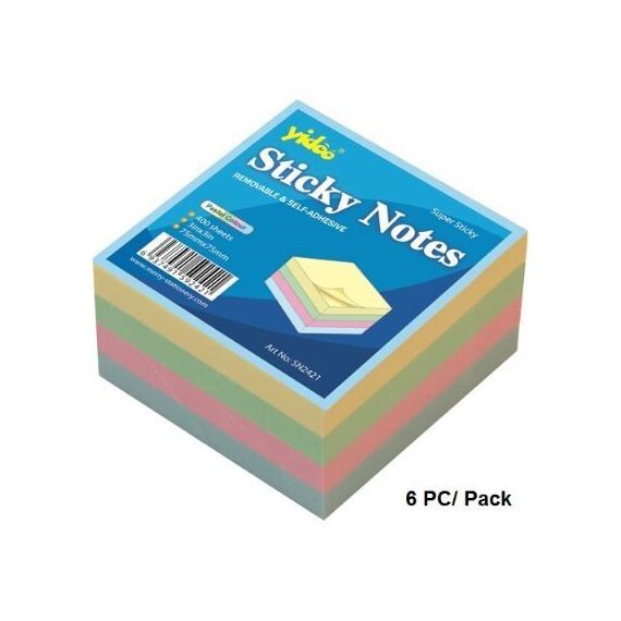 ورق ملاحظات، ورق لاصق للملاحظات، (75x 75 مم)، 400ورقة/حبة، 4 الوان، 12 حبة/ علبة