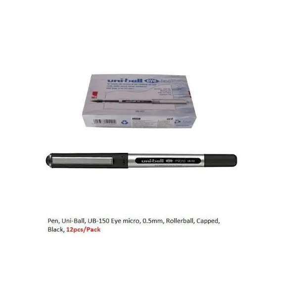 قلم، يوني-بول، UB-150 اي ميكرو، 0.5مم، رولربول، بغطاء، اسود، 12حبة/علبة