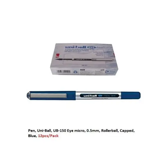 قلم، يوني-بول، UB-150 اي ميكرو، 0.5مم، رولربول، بغطاء، ازرق، 12حبة/علبة